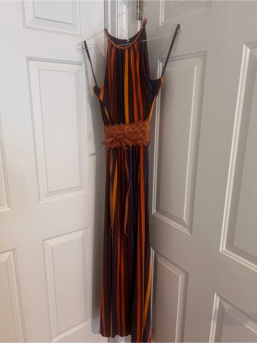 White House Black Market Striped Halter Maxi Dress in Orange and Brown